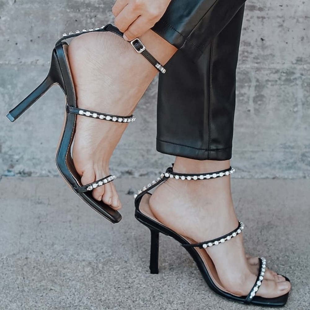Mika Black Rhinestone High Heel Sandals ( Lulus)